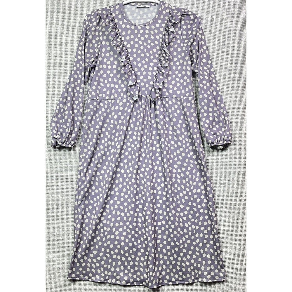 Zara Polka Dot Ruffle Front Dress in Lilac Size Small